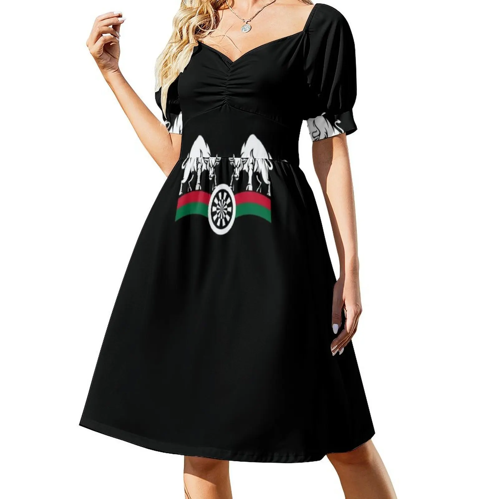 تصميم Double Bullseye Dart - فستان بوهيمي عتيق من Two Bulls In Action بأكمام منتفخة أو خيارات بدون أكمام لفستان النساء #2