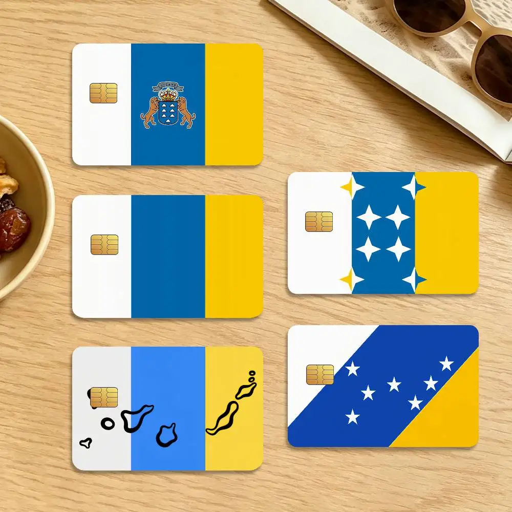 Flag of Canary Islands Waterproof Anti-Scratch Card Skin Stickers 4Pcs Stylish Decor Covers for Credit & Debit Cards
