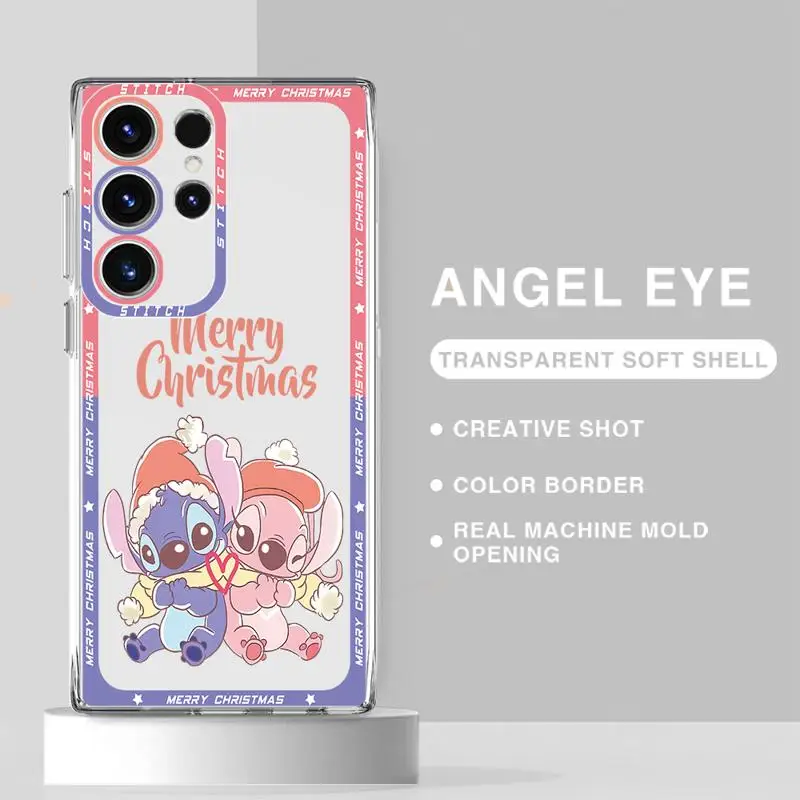 Disney Stitch Angel Christmas Phone Case for Samsung Galaxy S24 Ultra S23 S22 Plus S21 S20 FE Clear Funda Transparent Cover