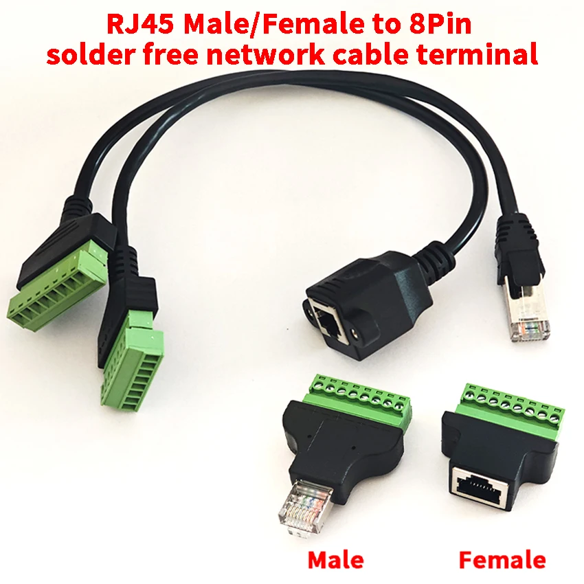 20cm30cm50cm RJ45 to Screw Terminal Block 8p Connector Ethernet Crystal Head Male Female to 8 Pin Screw Terminal Network Adapter