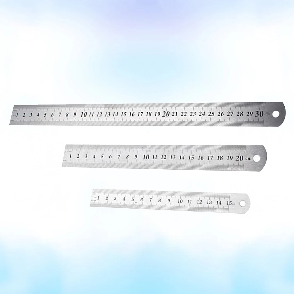

Steel Ruler Scale Measure Stainless Straight School Ruler Office School Engineer Centimeters Inches Storage Hole