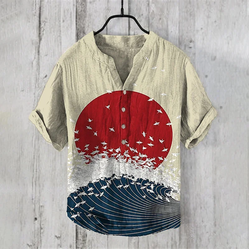2025 Spring/Summer Men's and Women's Shirts Independent Casual Fish Pattern Hawaiian Style Printed Shirts Men's Tops