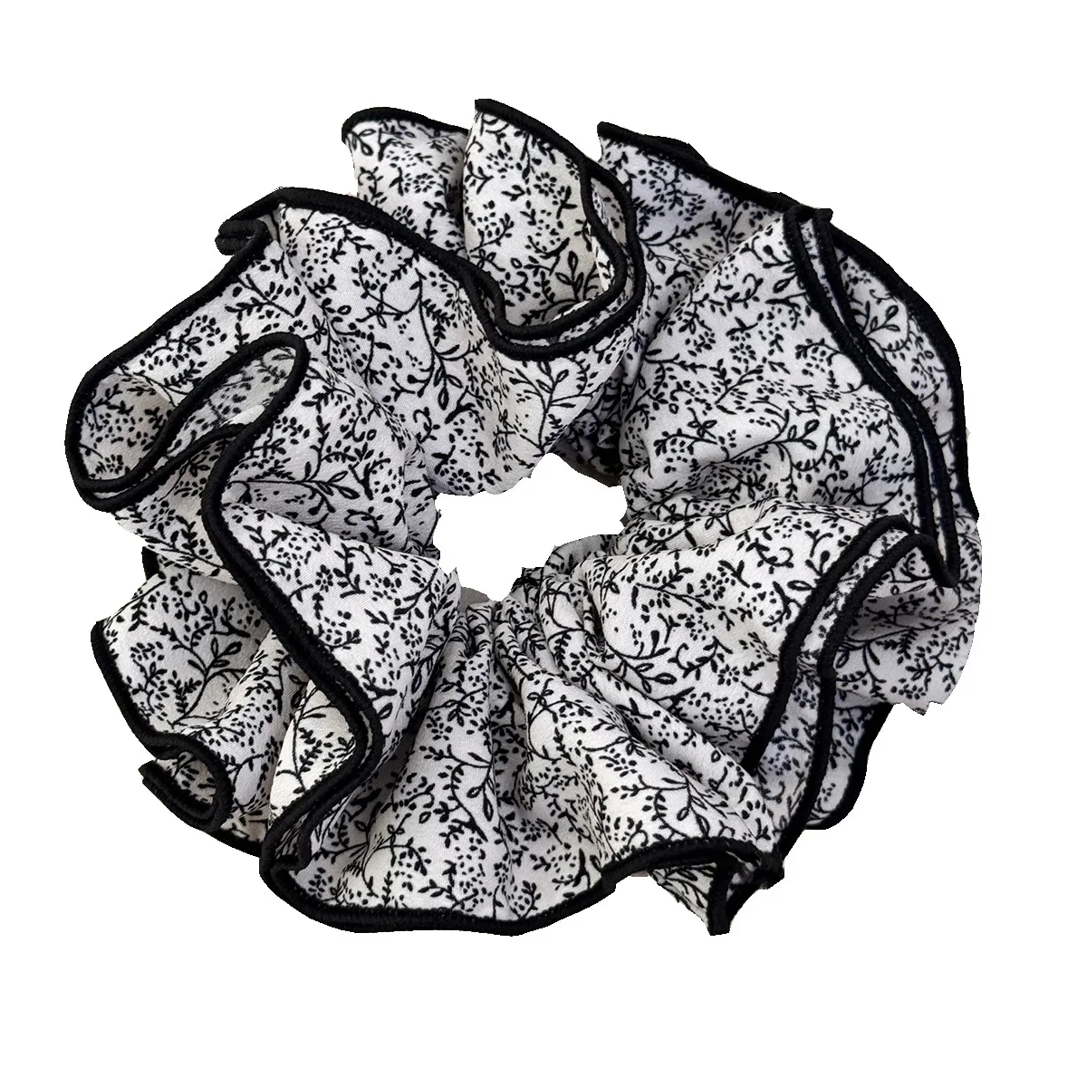 النمط الفرنسي الرجعية الأزهار طباعة Scrunchies الراقية أربعة طبقات كبيرة الحجم المرأة ورود رأس كعكة الشعر حبل ذيل حصان الشعر التعادل