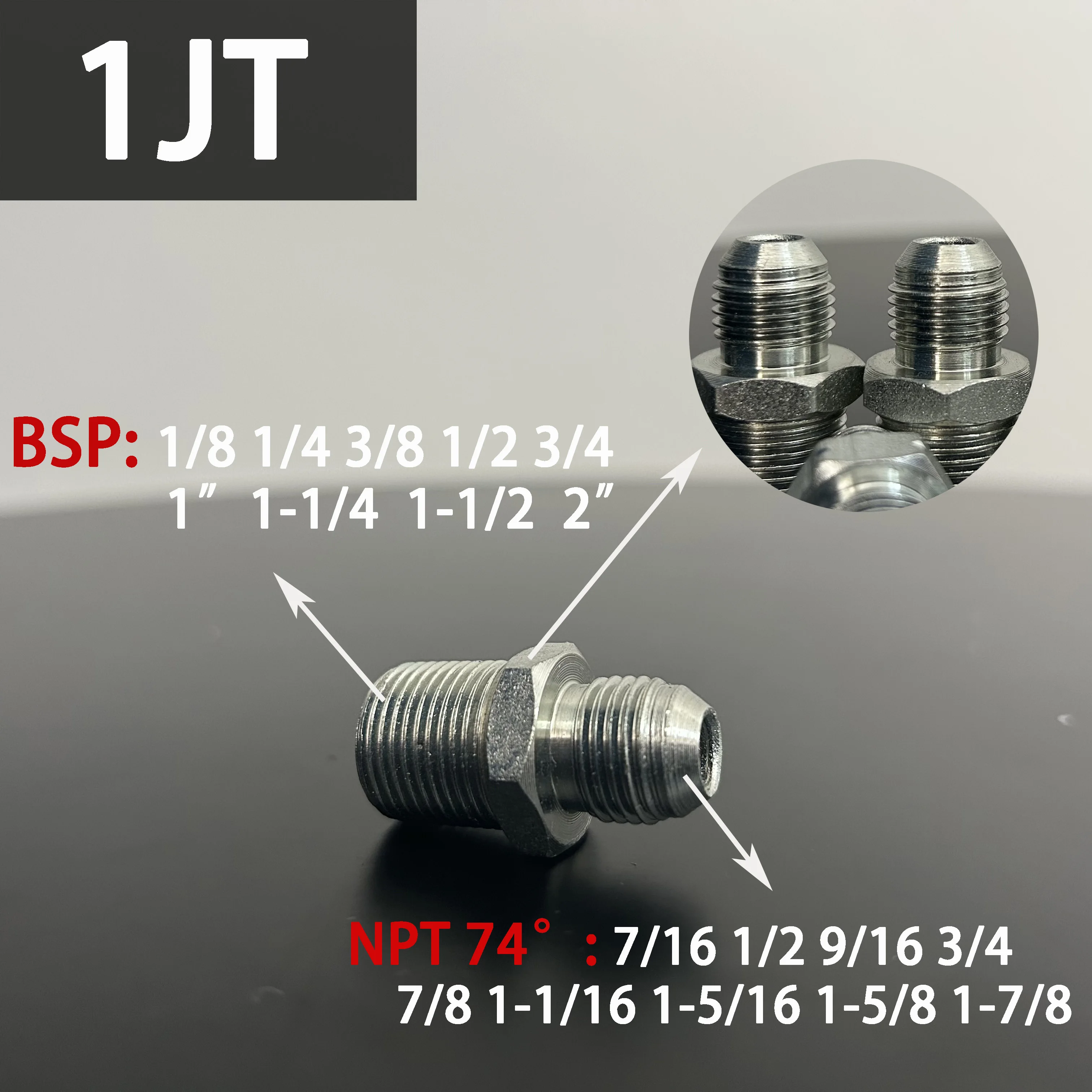 

1JT Hydraulic Straight Transition Joint BSP To NPT 7/16 9/16 U3/4 7/8 74°External Cone/British Pipe Fittings Adapter Joint