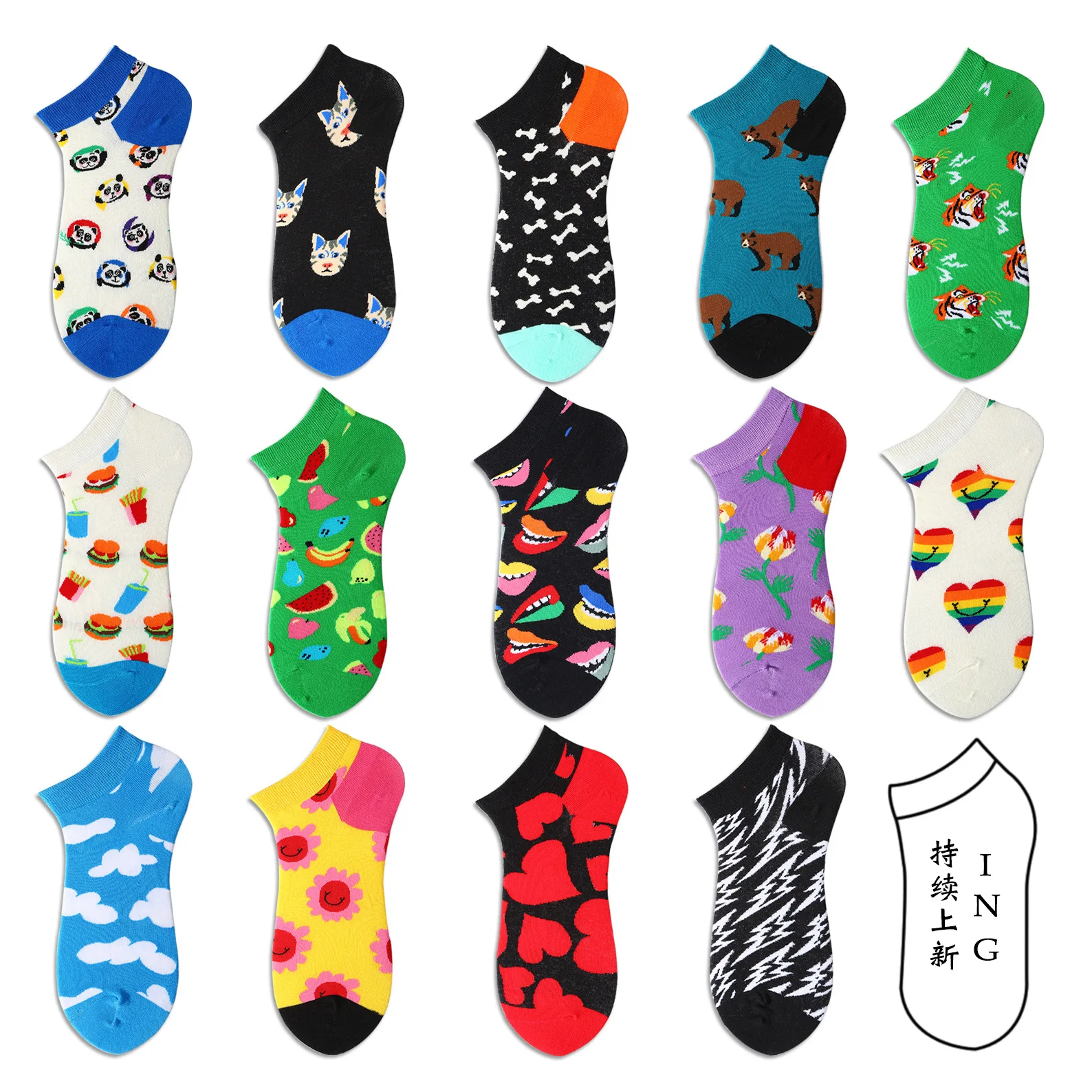 Spring Summer Socks Men Women Sock INS Brand Panda Printed Cotton Socks Europe America Street Short Low Cut Unisex Funny Sox