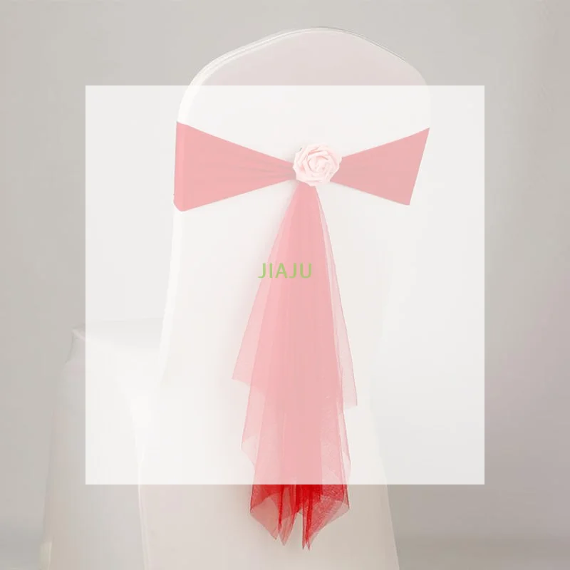 ~1 Piece Organza Chair Sashes Flower Spandex Organza Chair Decoration Wedding Party Festival Chair Covers And Bows For Christma