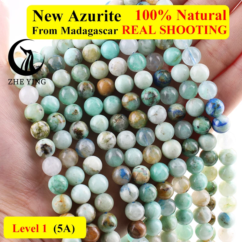 Zhe Ying 7A Azurite Gemstone Beads Round Loose Natural Beads for Jewelry Making Bracelet Necklace Diy Accessories