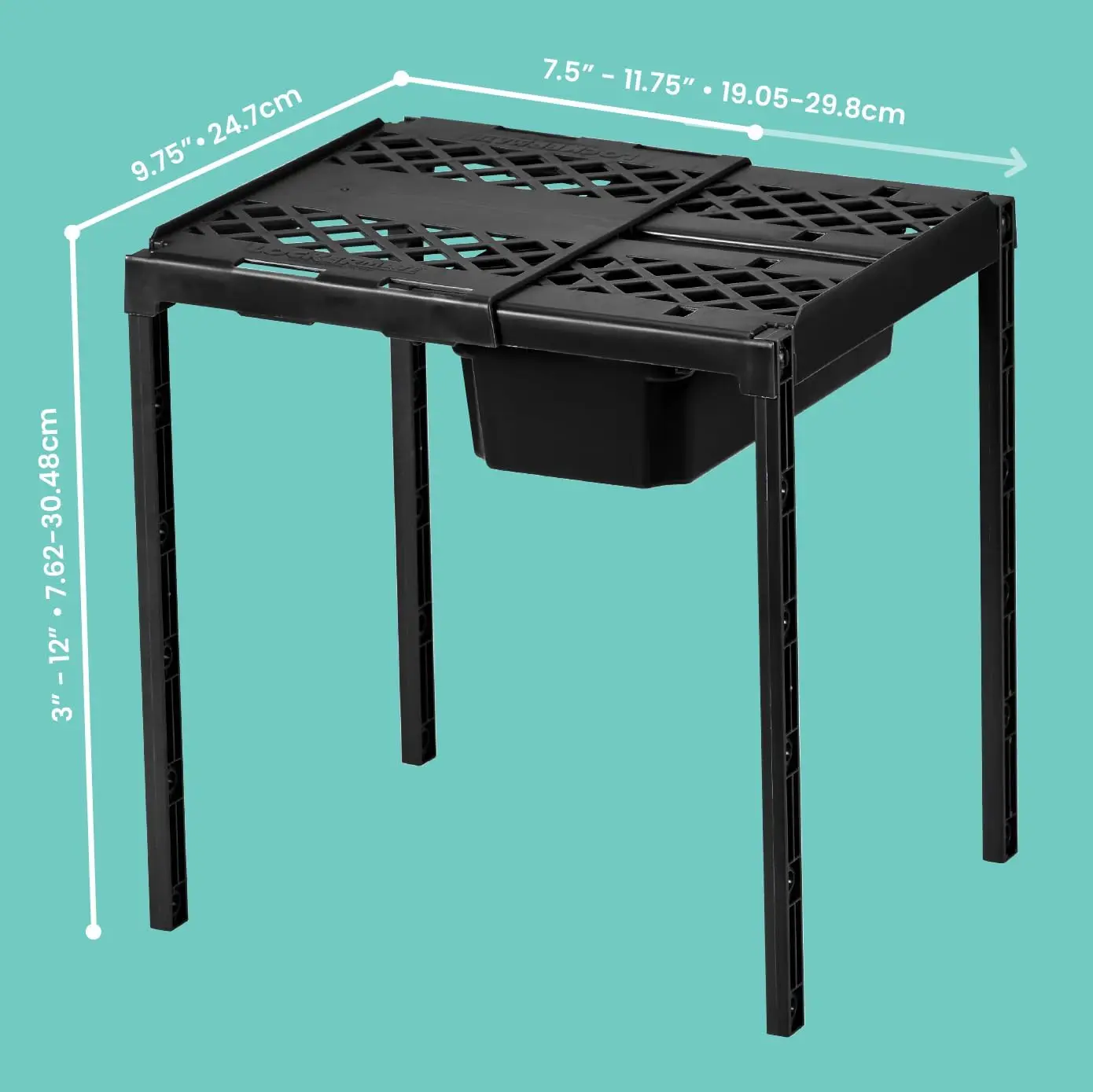 Adjustable Locker Shelf with Drawer, Extends to Fit Any Locker, Black Organizer for Easy Storage