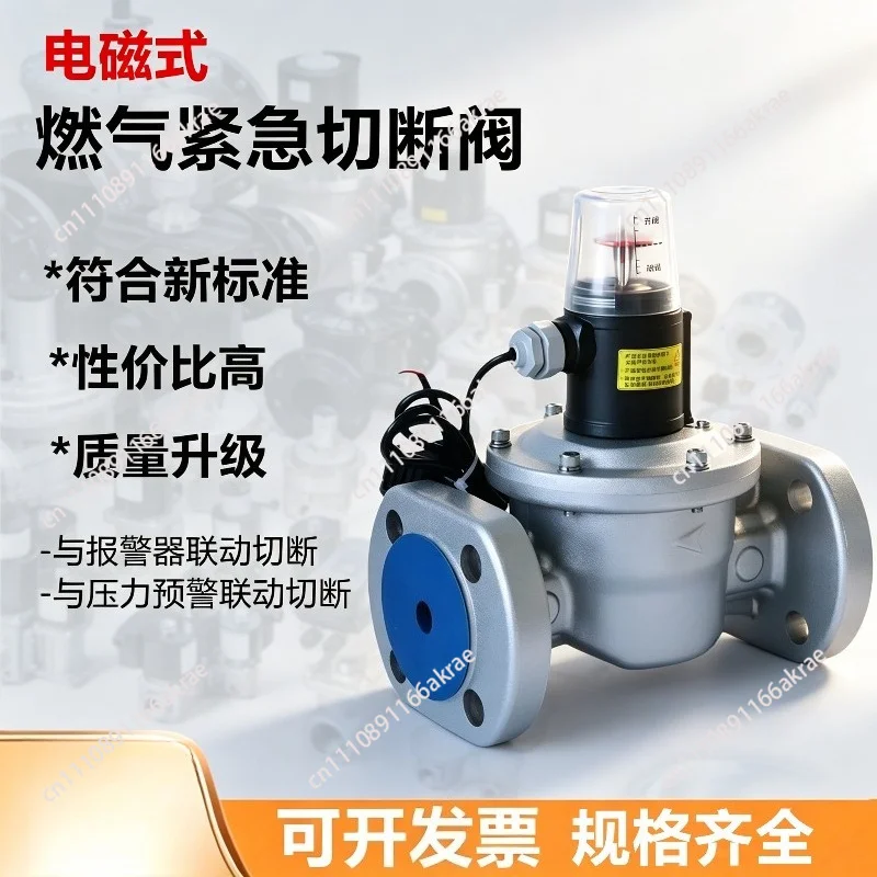 Emergency shut-off valve solenoid valve electromagnetic pressure warning linkage normally closed