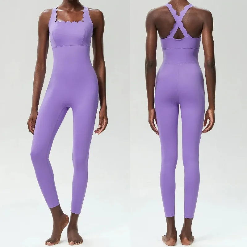 

Yoga Jumpsuits With Lotus Hem&Chest Pads All In One Pieces Fitness Rompers Super Stretchy Slim Fit Bodysuits Dancing Overalls