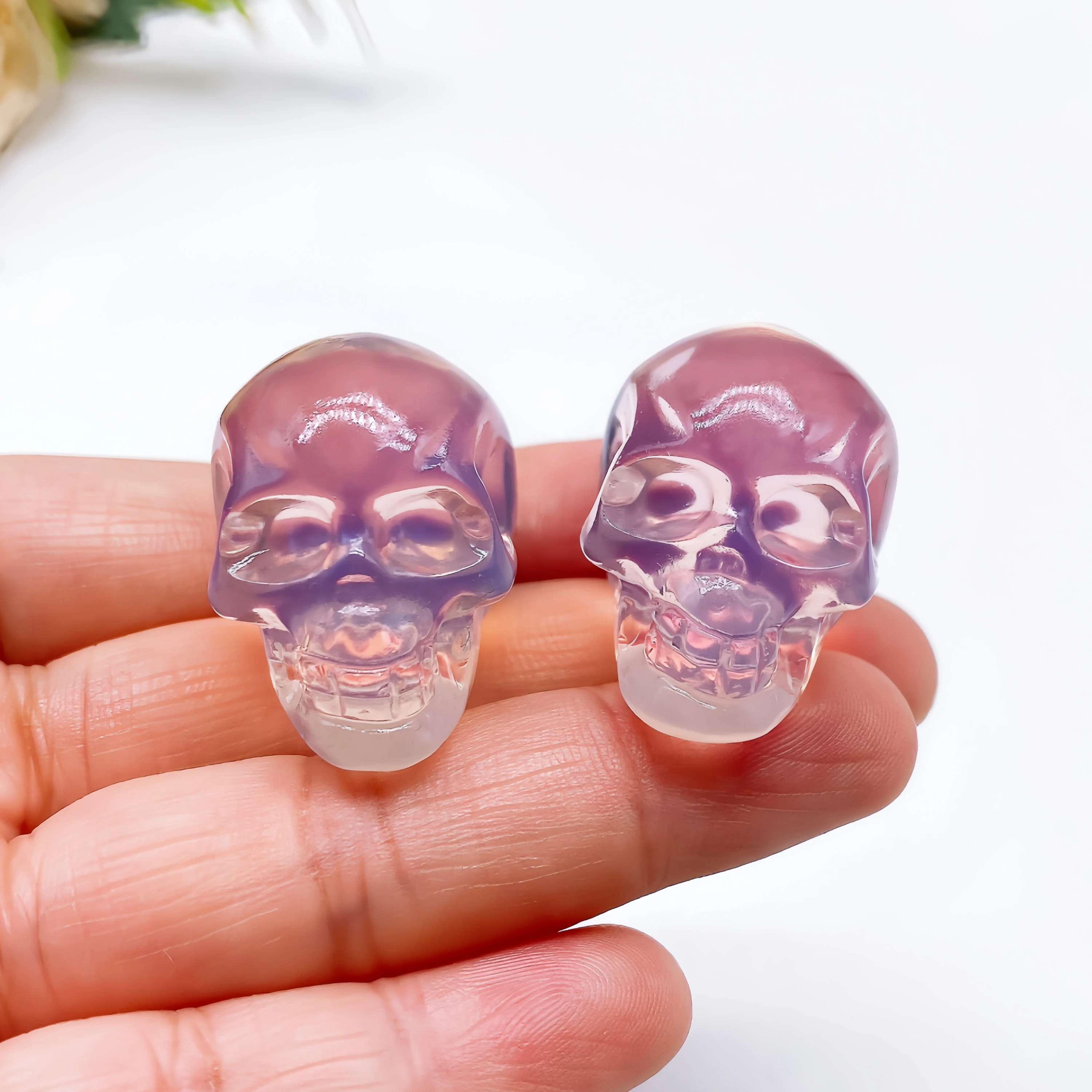 30MM Pink Opalite Mini Skull Head Statue Crystal Quartz Stone Cranium Witchcraft Figurine Hand Carved Home Decor Halloween Gift