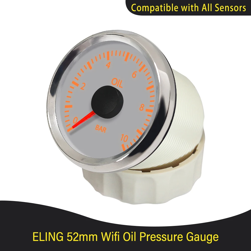 

52mm Universal 0-10Bar WiFi Oil Pressure Meter Compatible with All Types and Ranges Ohm Sensor 9-32V White Yellow Backlight
