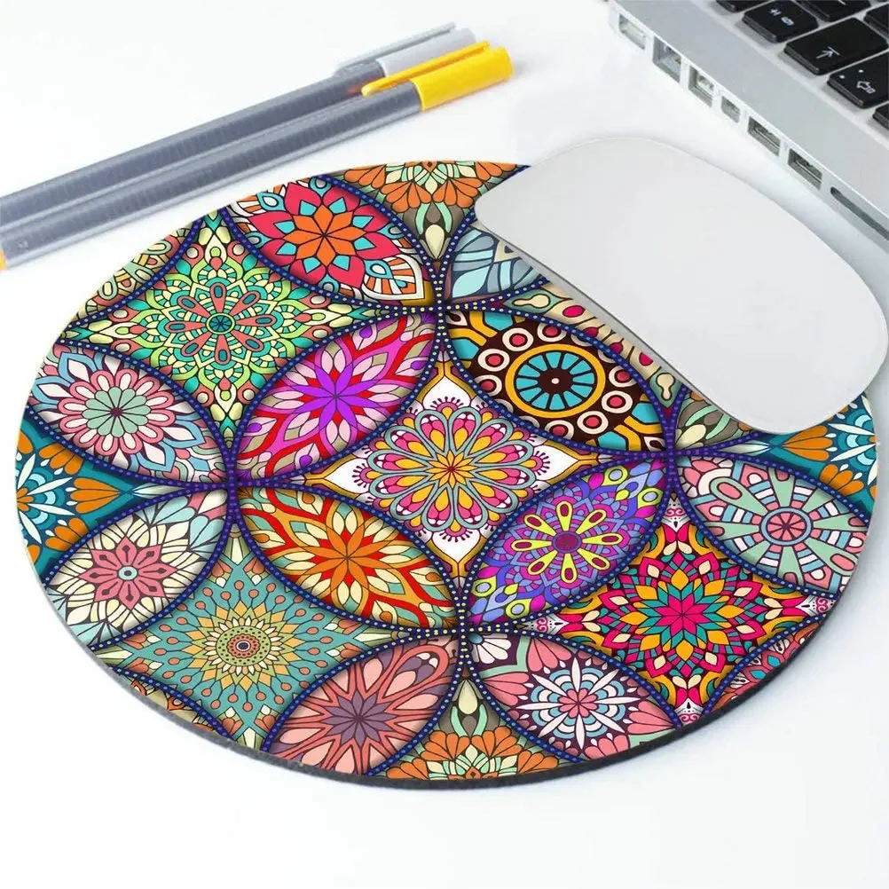 Vintage Round Mandala Mouse Mat Cute Mouse Pads Customized Round Non-Slip Rubber Mousepad 7.9 Inch