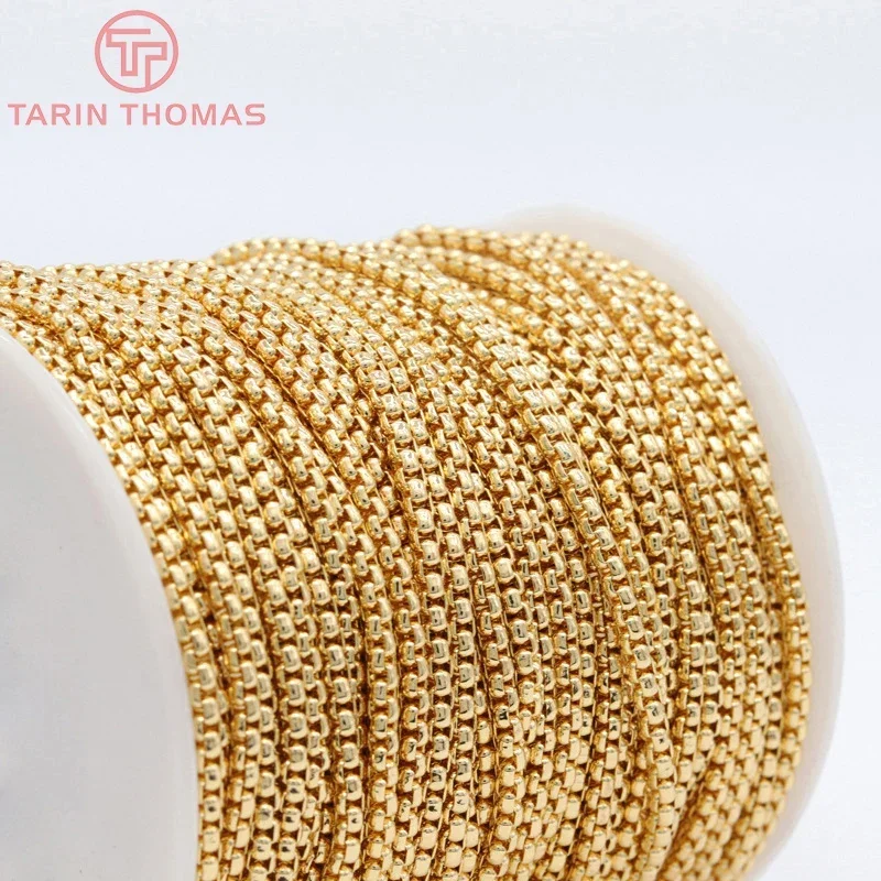 (5911)1 Meter Width 2.9MM 3.6MM 24K Gold Color Brass Box Necklace Chains High Quality Diy Jewelry Findings Accessories Wholesale