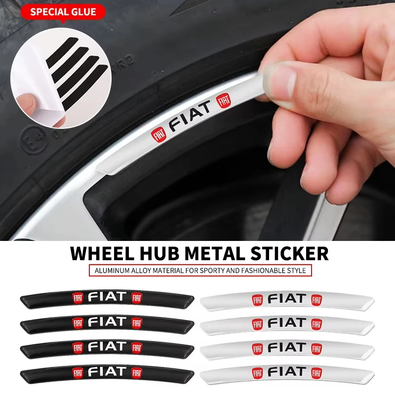 Conjunto de 4 Adesivos de Logotipo de Carro em Liga Metálica para Roda, Estilo Automotivo para Fiat Panda Palio Doblo Tipo 500c Stilo Bravo Punto Aegea