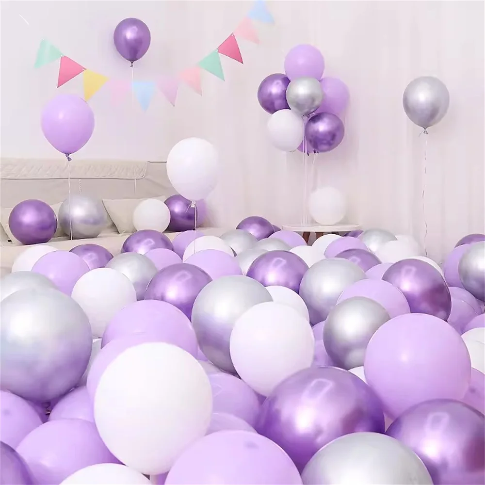 

20Pcs Silver White Purple Metal Latex Chrome Balloons Wedding Decorations Matte Globos Birthday Party Decorations