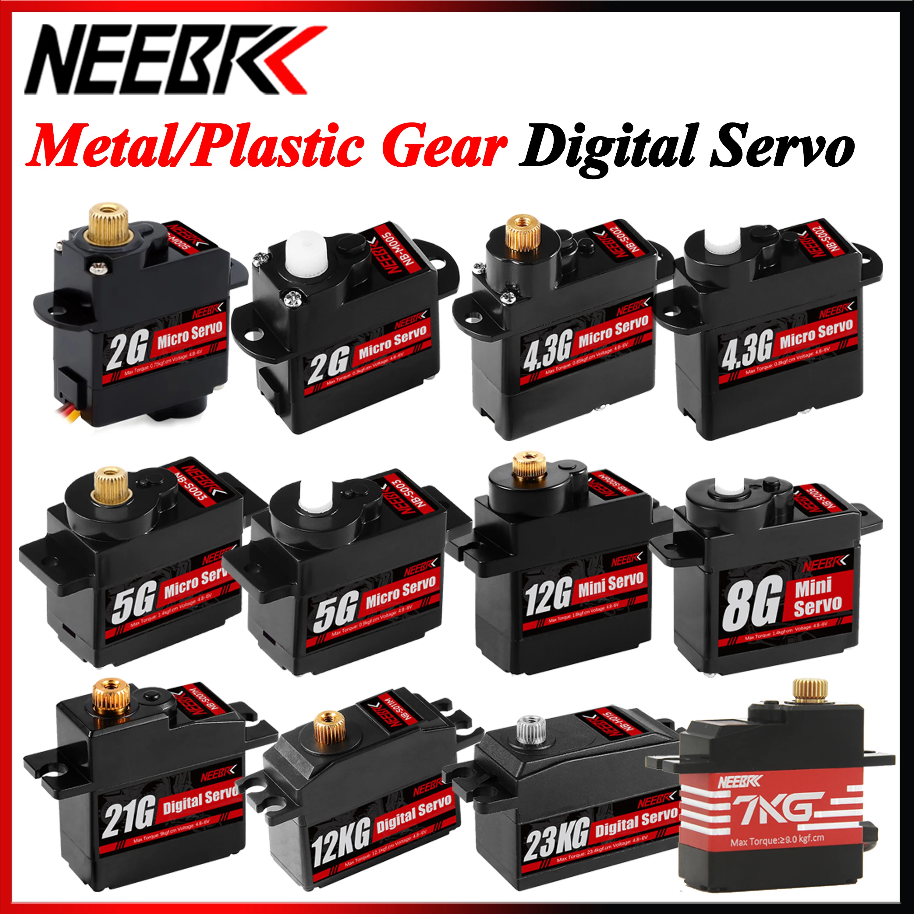 NEEBRC 2g 4.3g 5g 8g 12g 21g 7kg 12kg 23kg Digital Servo for 1/10 1/12 1/16 1/18 RC Car Crawler Plane Drone Helicopter Robot