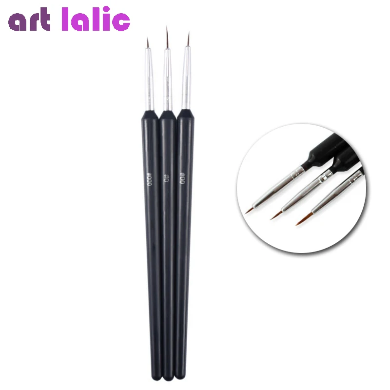 3PCs/Set Thin Black Nail Art Brush Flat Painting Tools for Accurate Design Application