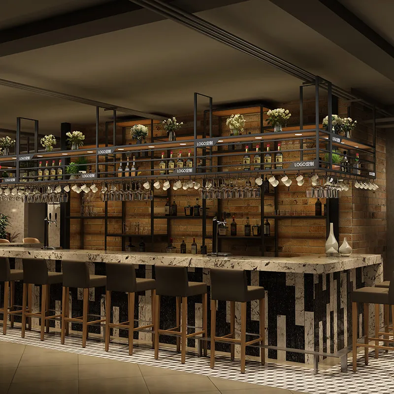 Bar hanging wine rack upside down wine glass rack rack custom industrial style restaurant hanging cabinet wine cabinet bar hangi