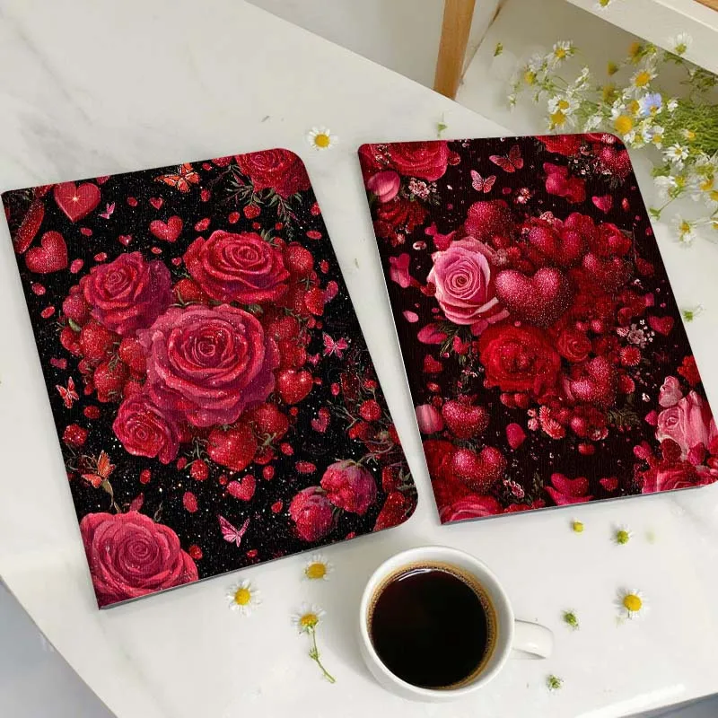 

Red Rose Heart Pattern Tablet Case For Huawei Honor MatePad MediaPad Air 5 6 7 11 V6 V7 V8 V9 X9 X8 T10 T10s C5e T5 Gift