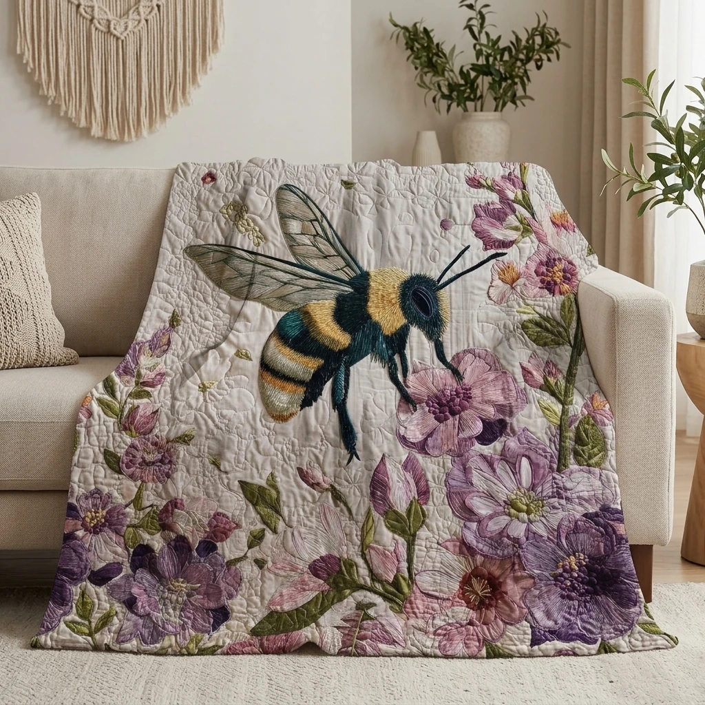 

1PC Vintage Bee with Pink Flowers Thickened Flannel Throw Blanket, Cozy Portable Fleece Throw, Perfect Gift for Adults Boys Girl