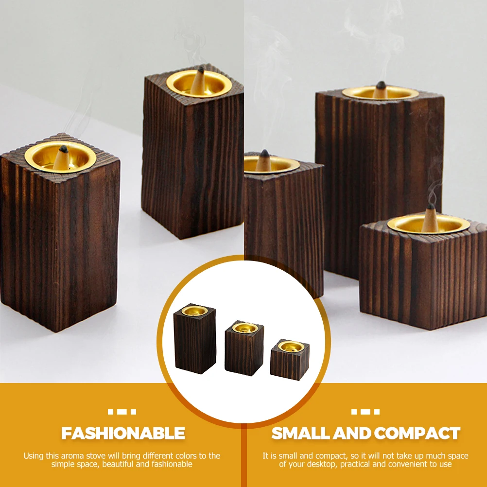 

3 Pcs Incense Burner Set Compact Retro Decorative Cone Home Desktop Aroma Stove Wooden Censer Unique Aromatherapy