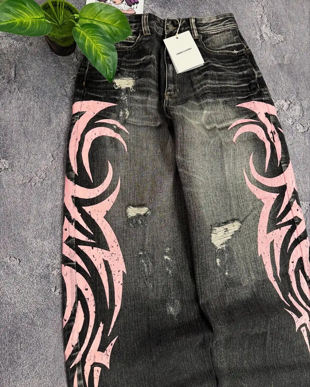 Y2K nuevos pantalones vaqueros de moda Unisex con estampado de tótem moteado pantalones sueltos moda tendencia Hip Hop pantalones sueltos de pierna ancha rectos americanos para parejas