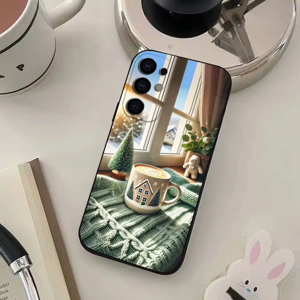 겨울 크리스마스 아트 카페 폰 케이스 삼성 S25, S24, S21, S22, S23, S30, 울트라, S20, 플러스, Fe, 라이트, 노트, 10, 9, 5G 블랙 커버
