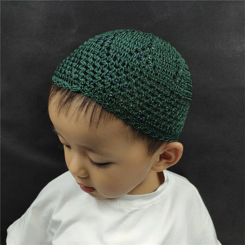 Topi Muslim untuk anak, topi doa gratis pengiriman, jaring rajut Kufi kerudung Islam, Turban Arab Saudi, topi wol