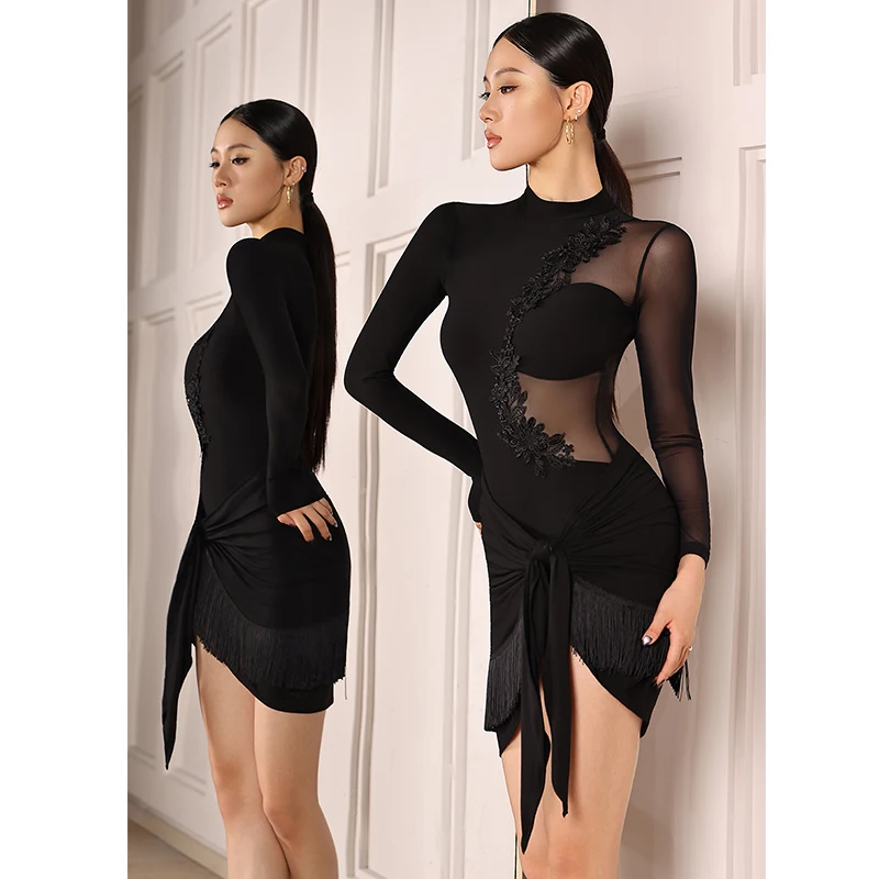 Vrouwen Latin Dansvoorstelling Kleding Concurrentie Jurk Sexy Tops Luipaard Rokken Chacha Dans Kostuum Volwassen Praktijk Slijtage L17463