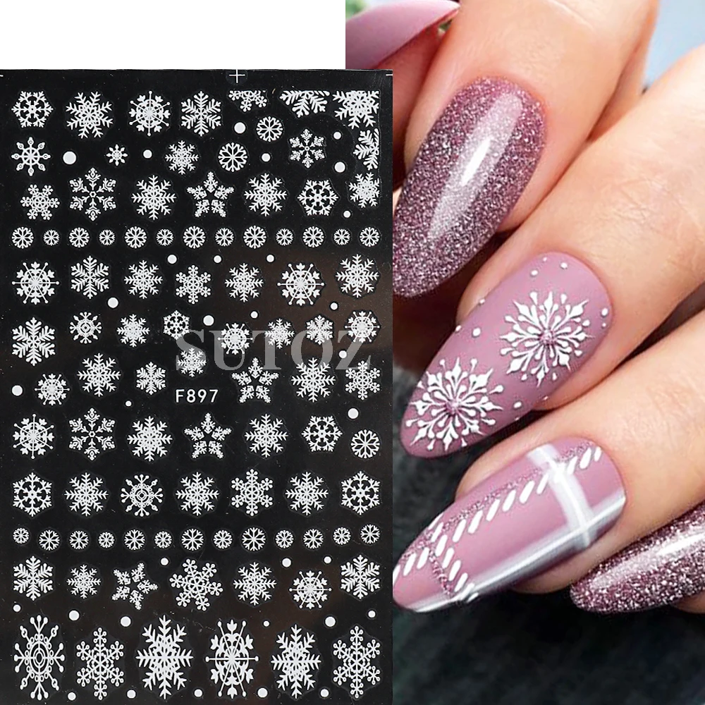 Pegatinas holográficas de copos de nieve para uñas, envolturas de manicura con purpurina plateada, estrellas de nieve, ciervo, campanas, deslizadores, decoraciones de Navidad e invierno, LEBF894