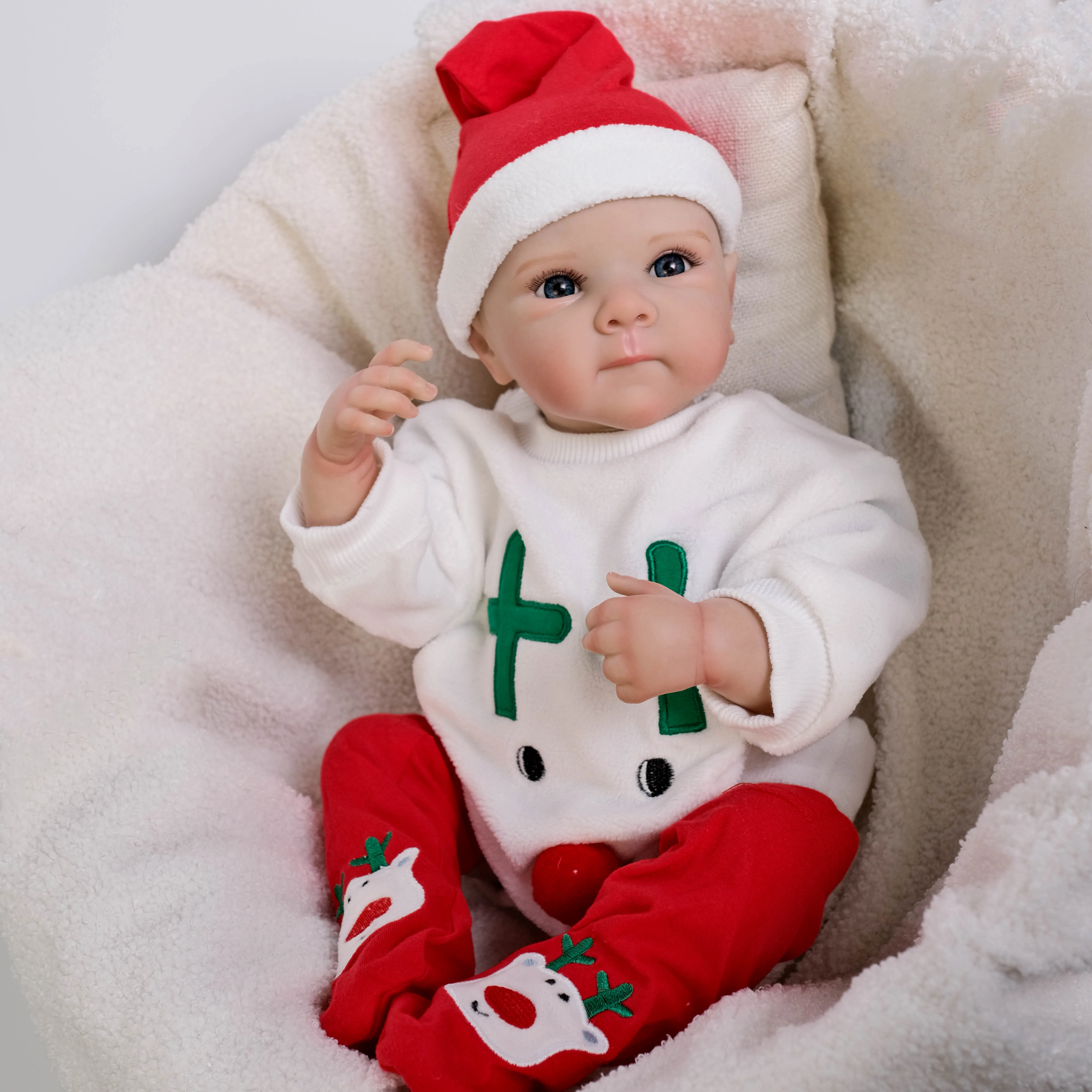 NPK 18inch  Lifelike Full Body Bettie Reborn Baby in Christmas Outfit Baby Multiple Layers Painting 3D Skin with Hand Draw Hair