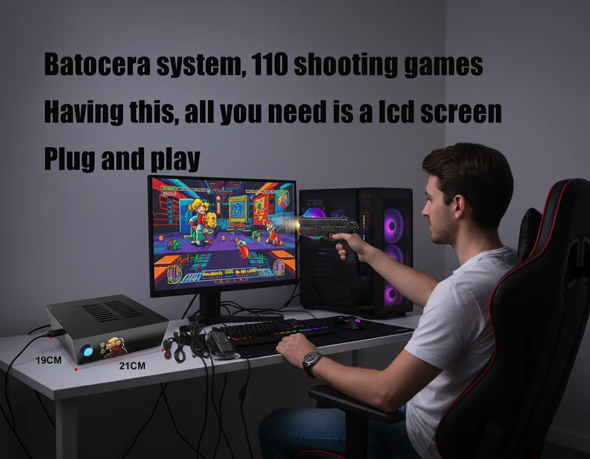 

Batocera Game System With Dual Light Gun Set – 110 Shooting Games Plug and Play Compatible With LCD Screens