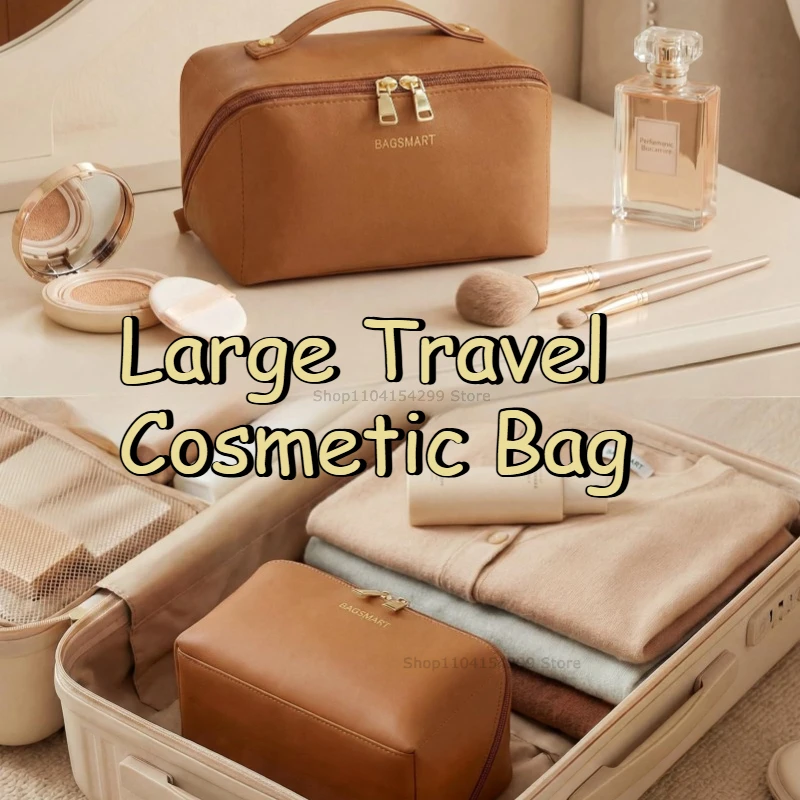 Makeup Bag Large Capacity Toiletry Bag for Women,Waterproof Portable Cosmetic Bag Makeup Pouch with Clear Divider and Handle