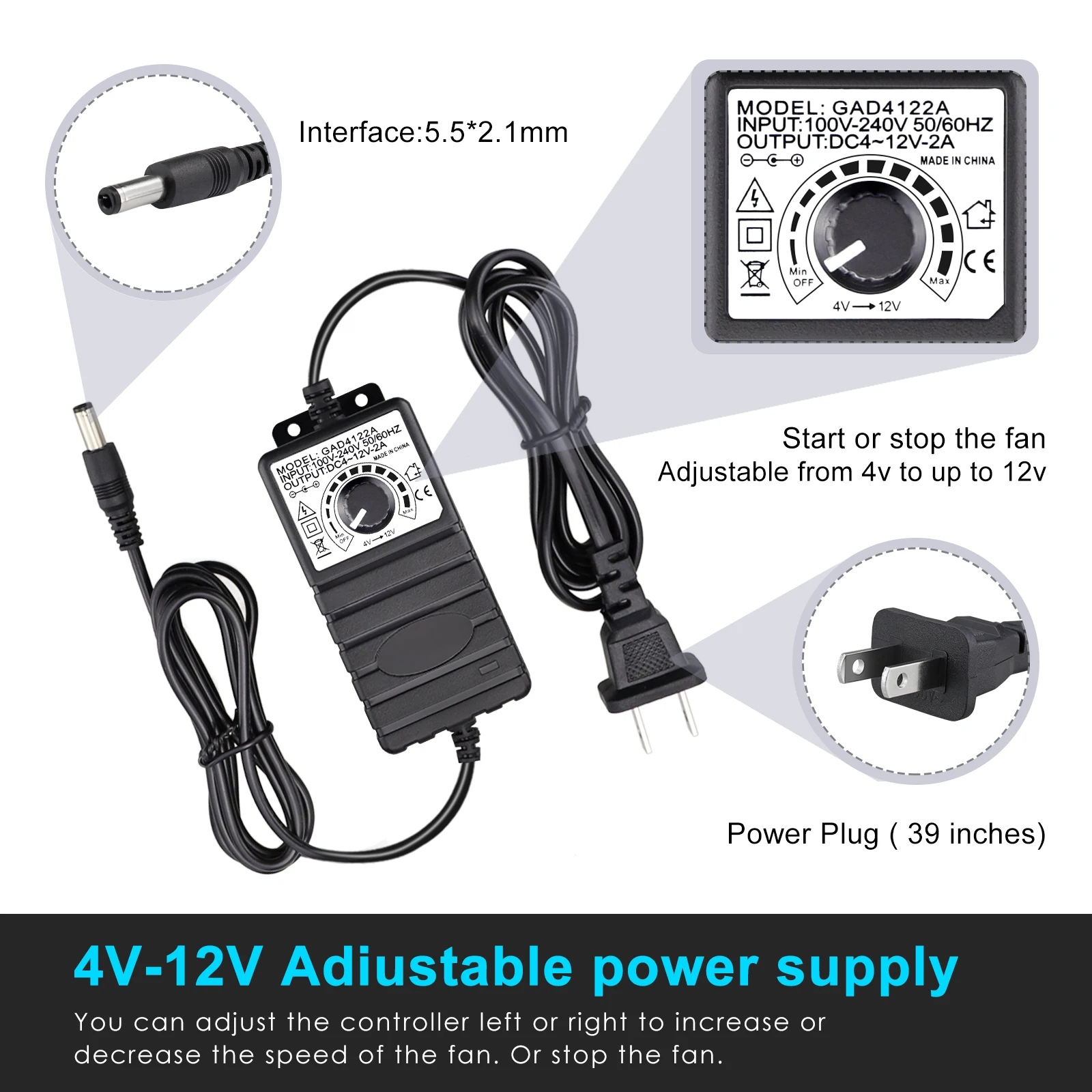 GDSTIME 140 мм осевой вентилятор охлаждения 12 В постоянного тока Гнездовой разъем 14 см 140x140x25 мм центробежный вентилятор охлаждения w/ AC 100 в 220 В адаптер питания