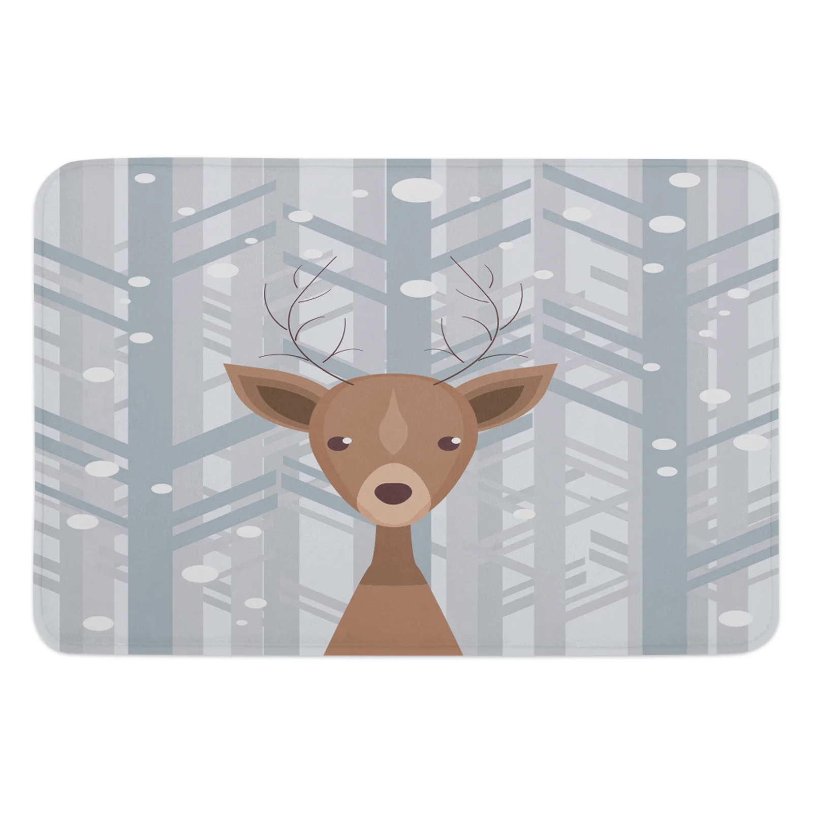 Winter Snowing Forest Deer Cartoon Bathroom Mat Corridor Carpet Kitchen Mat Entrance Door Mats Room Floor Prayer Rug Doormat