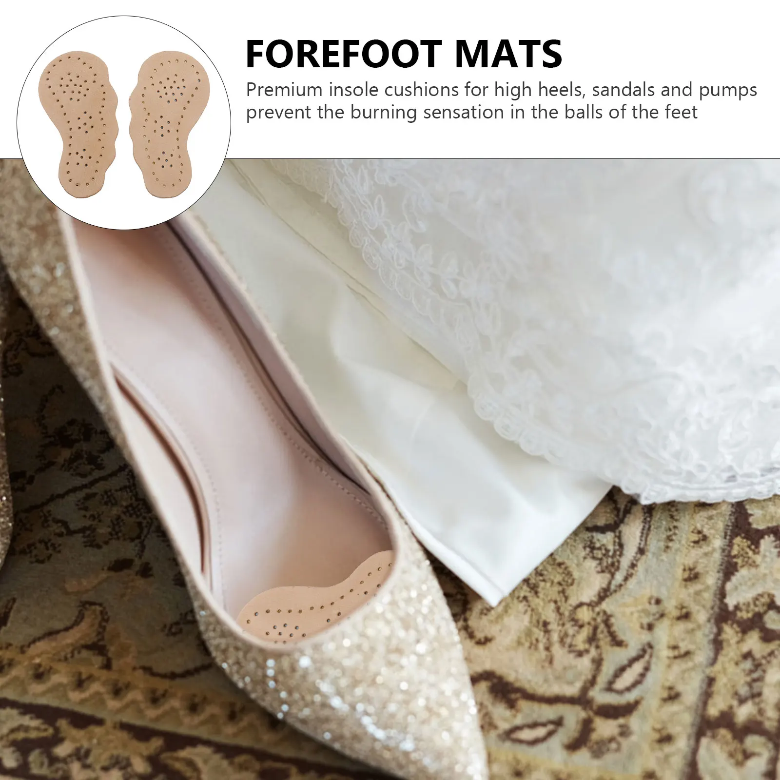

2 Pairs Beige Half Sole Mats Skid-Resistance Pads Sweat-Absorbing Shoe Cushions Forefoot Protection Non-Slip Insoles For High