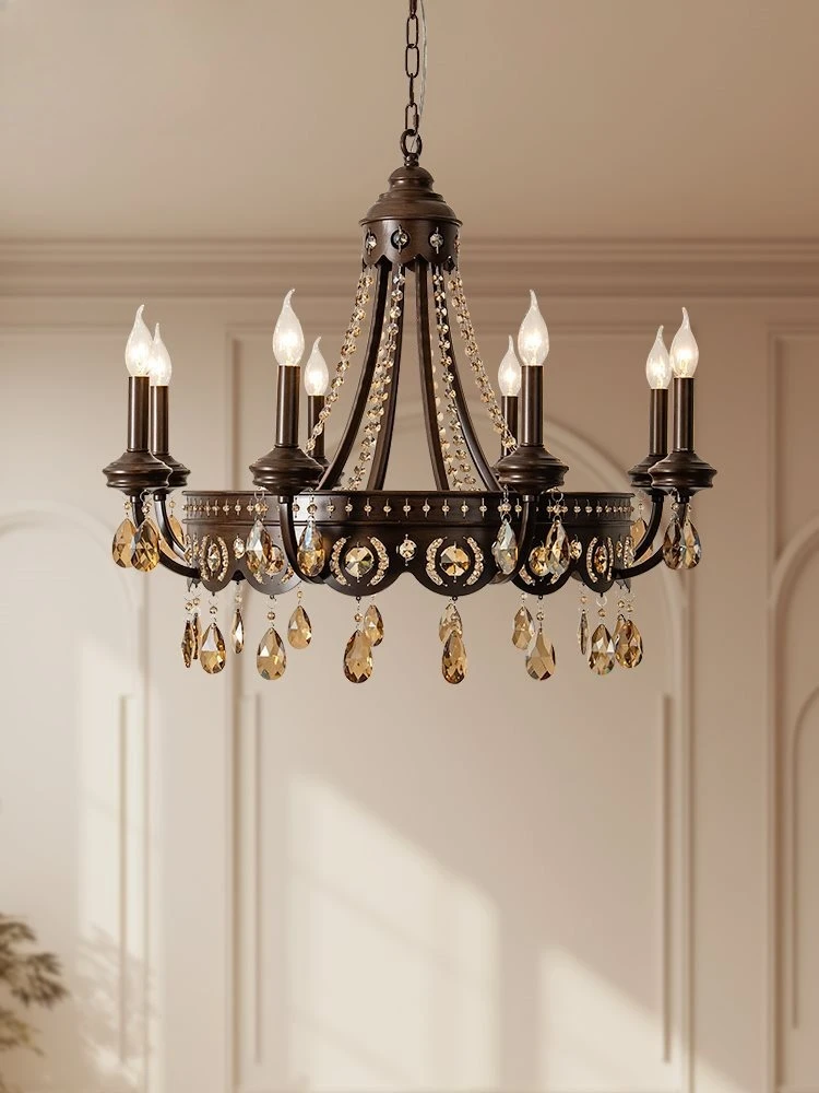 

Американская винтажная люстра, гостиная, столовая, спальня, кабинет, хрустальные свечи, деревенские лампы из кованого железа