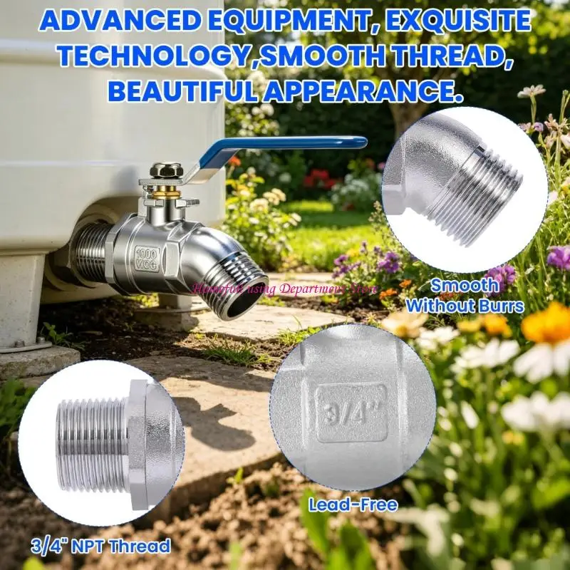 Outdoor Faucet Water Shut Off 304 Metal Garden Hoses Fitting, 3/4 Inch Screw On Design with Quarter Turn Control for Water Line