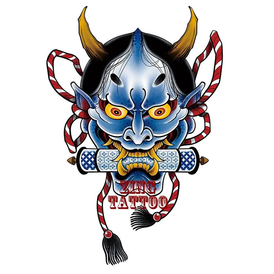 Anime Japanese Monster Hannya Devil Temporary Tattoos Cartoon Demon Tatto Body Art Waterproof Fake Tatoo Sticker for Woman Men