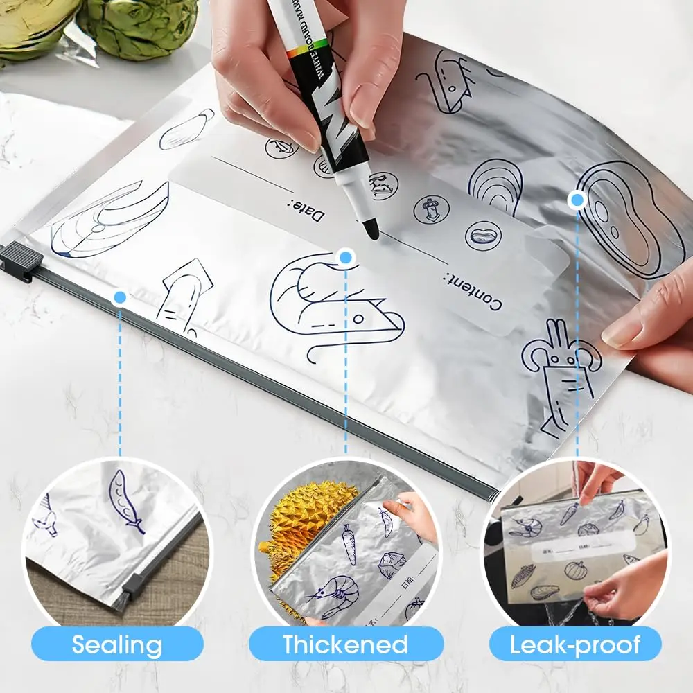 10Pcs/Set Aluminum Foil Fresh-Keeping Bag Sealed Antibacterial Refrigerator Food Freezing Storage Bag Zipper Seal