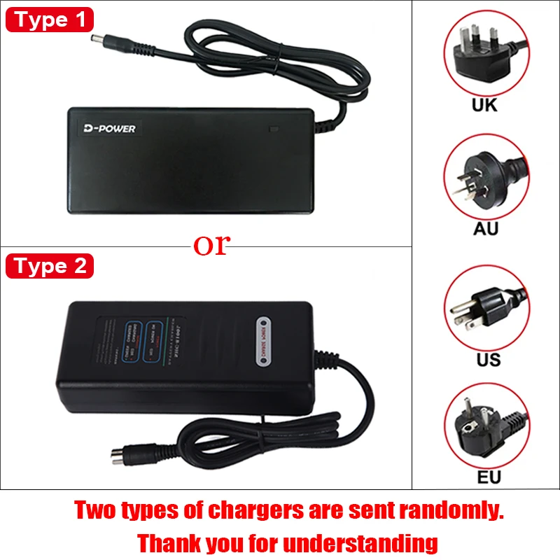 Electric Bicycle Charger 36v/48v/52v 2A AU/EU/US/UA Ebike Battery Charger with DC2.1 Socket for 36/48/52v Lithium Battery