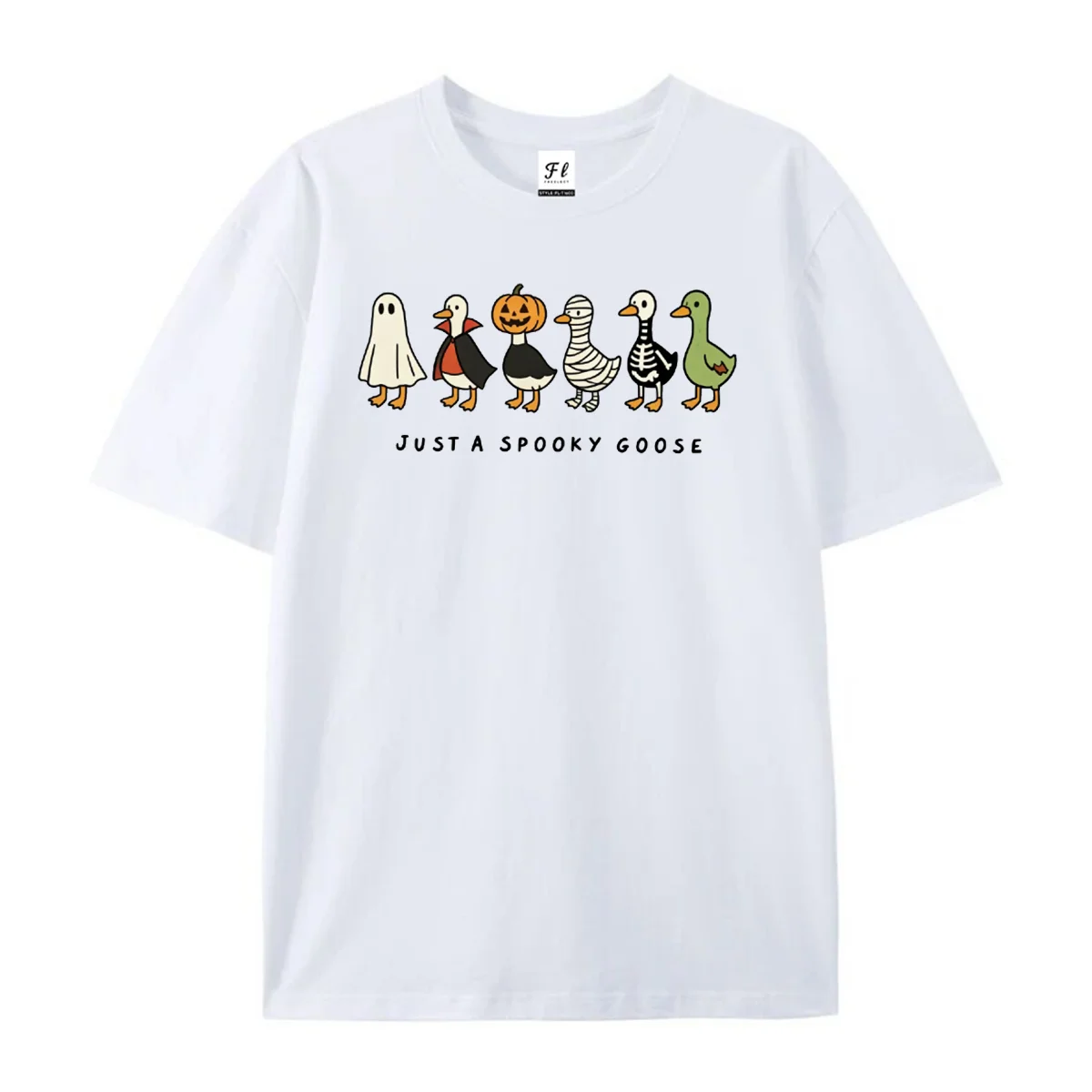 Just A Spooky Goose Graphic T‑Shirt Halloween Cute Ducks Ghost Vampire Pumpkin Mummy Skeleton Fall Short Sleeve Tops Streetwear
