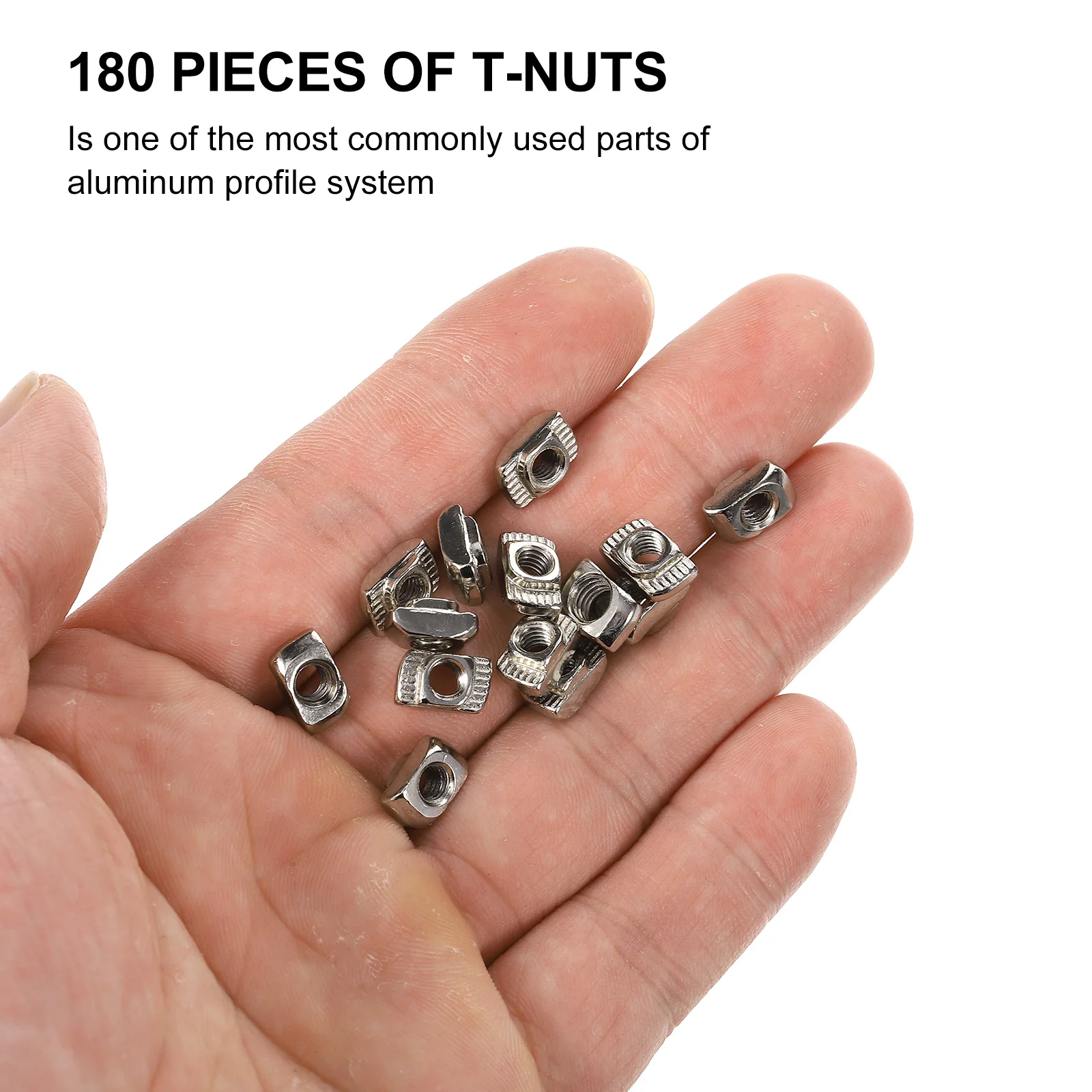 

180pcs T-Type Nut Carbon Steel Nickel Plated Sliding T Slot Fastener For Aluminum Profile High Hardness Durable Metal Nuts