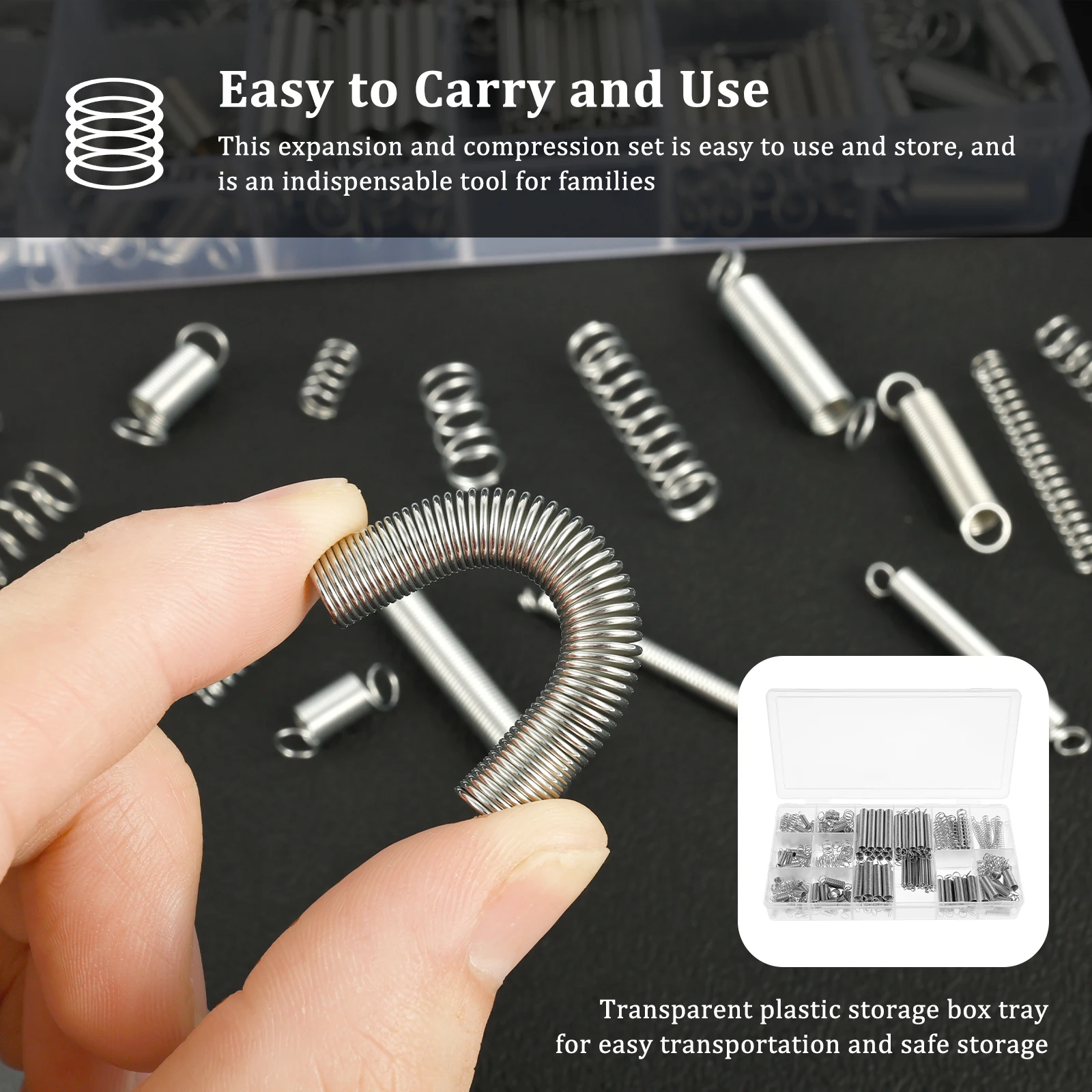 Juego surtido de resortes de compresión y extensión de 200 piezas, 20 tamaños diferentes, resortes helicoidales de acero suelto de 4 mm a 9