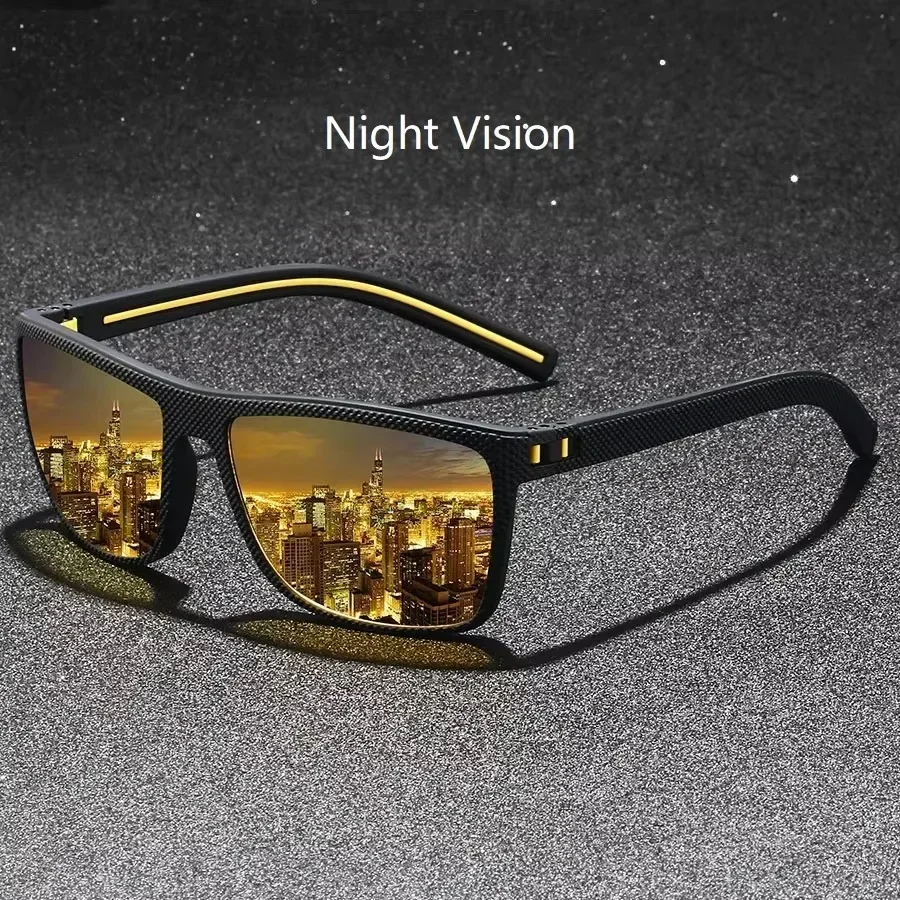 نظارات شمسية مستقطبة كلاسيكية للرجال خفيفة الوزن بإطار TR90 حماية من الأشعة فوق البنفسجية 400 نظارات شمسية مربعة للرؤية الليلية Amagi