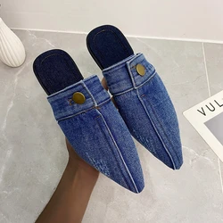 Pantofole di stoffa di jeans blu di nuova moda pantofole a punta per esterni Slingback muli Slip on Flats scarpe da donna semplici sandali estivi