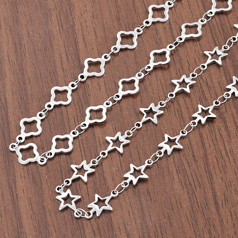 Stainless Steel Closed End Four Leaf Clover Lucky Chain Star Chain Neckalce Making Supplies for Jewelry Making DIY Accessories