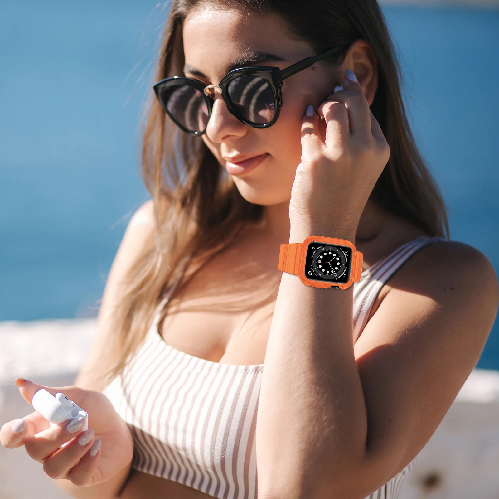 Orange watch case with band series 8 Ultra 49mm 45mm 44mm 42mm for Apple Watch watch strap for Iwatch 41mm 40mm 38mm