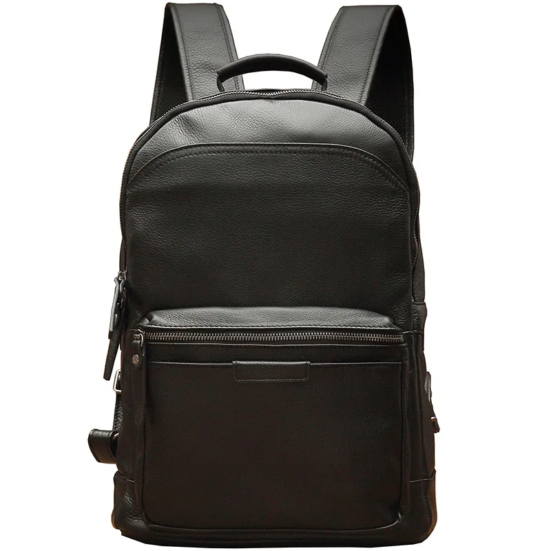 Mochila masculina de couro genuíno feita à mão, simples e confortável, mochila de pele de esqueleto, bolsa de viagem de couro, textura casual